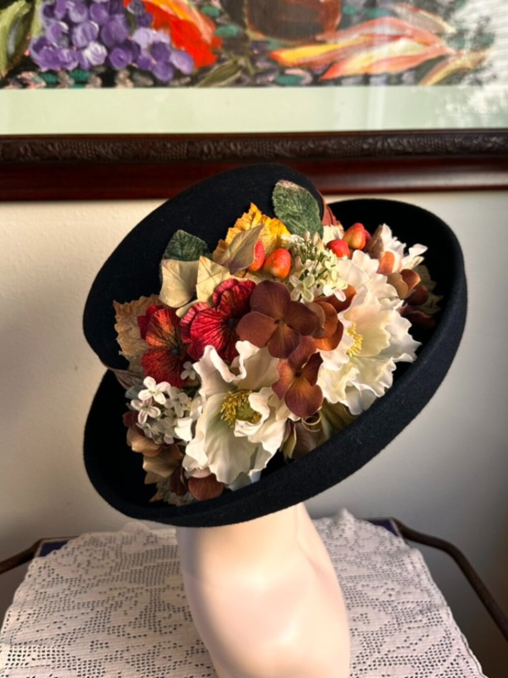 Vintage Victorian Style Autumn Picture Hat in Fall Colors